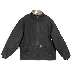 Carhartt Men XL Jacket Sandstone Sierra Sherpa Lined Black Duck Canvas Workwear
